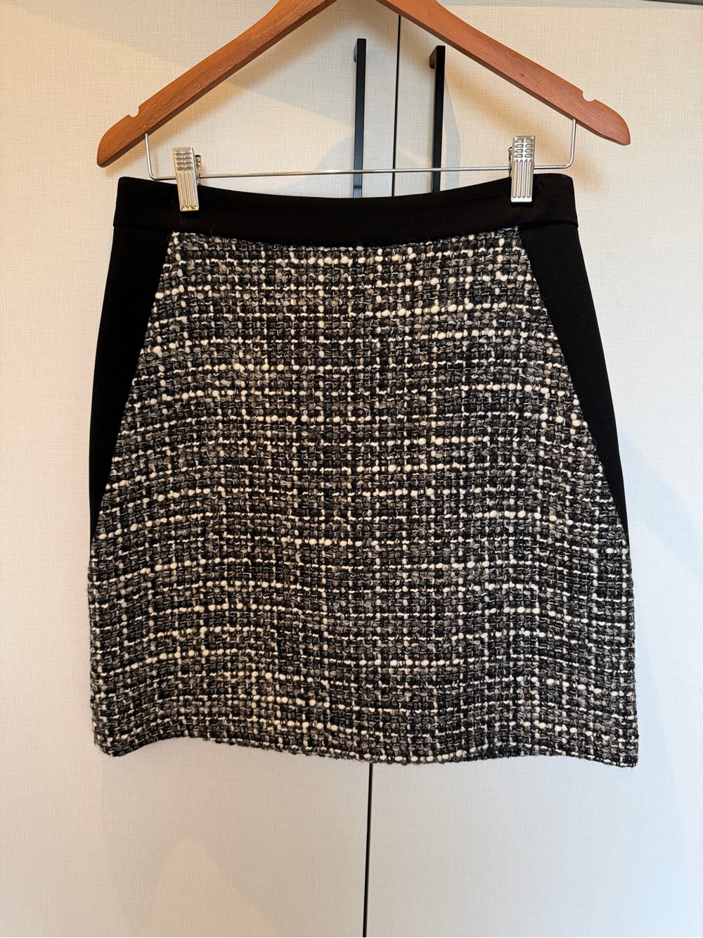Judith & Charles Tweed-Front Pencil Skirt with Black Side Panels